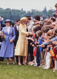 Princess Diana greets school children in Rothsay, NB