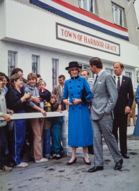Diana smiles at Charles as they visit the Town of Harbour Grace, NL