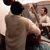 Ravi Shankar in his dressing room on tour in Japan